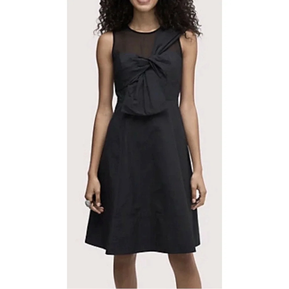 Kate Spade Bow Front Faille Cocktail Dress Black Size 12 Taffeta Mesh